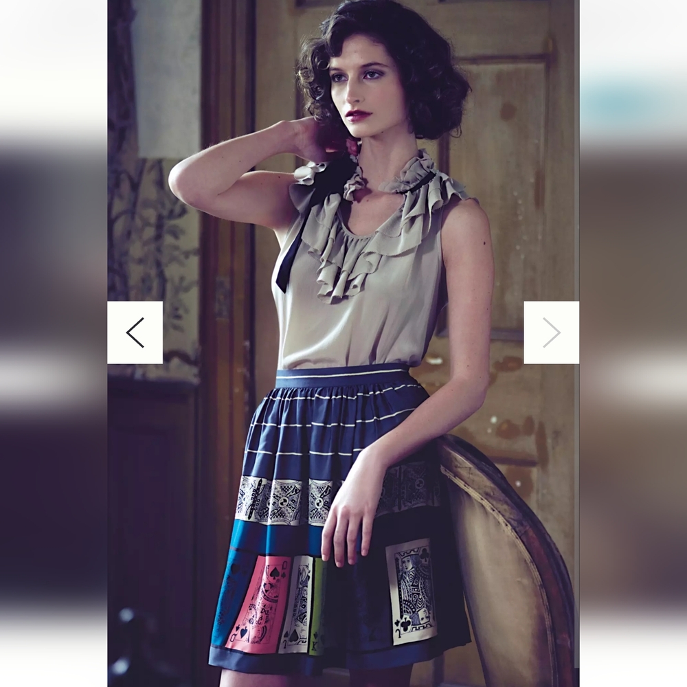 Anthropologie Edme & Esyllte Pinochle Skirt Queen of Heart Playing Card Size 8